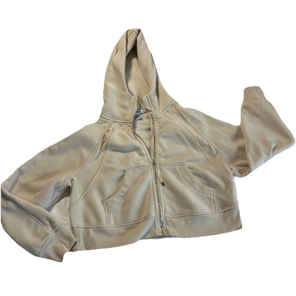 MANIFEST OFFLINE Hoodie Womens L Cropped Long Sleeve Full Zip Tan Sweatshirt